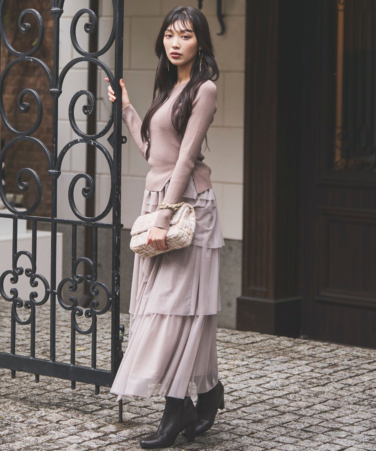 アンドクチュール「チュールティアードスカート」|フレア|