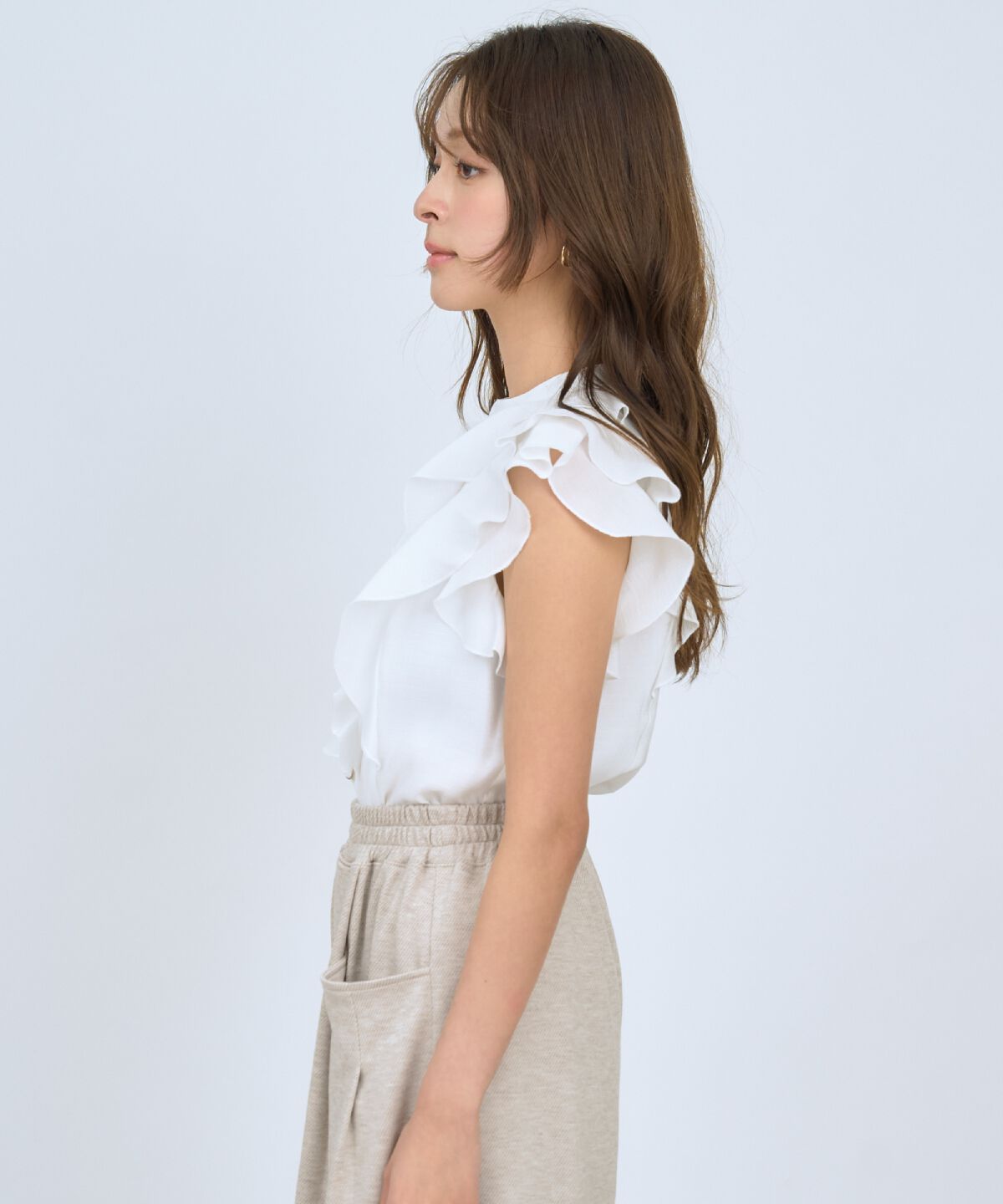 アンドクチュール「フレンチスリーブラッフルブラウス」|シャツ・ブラウス|
