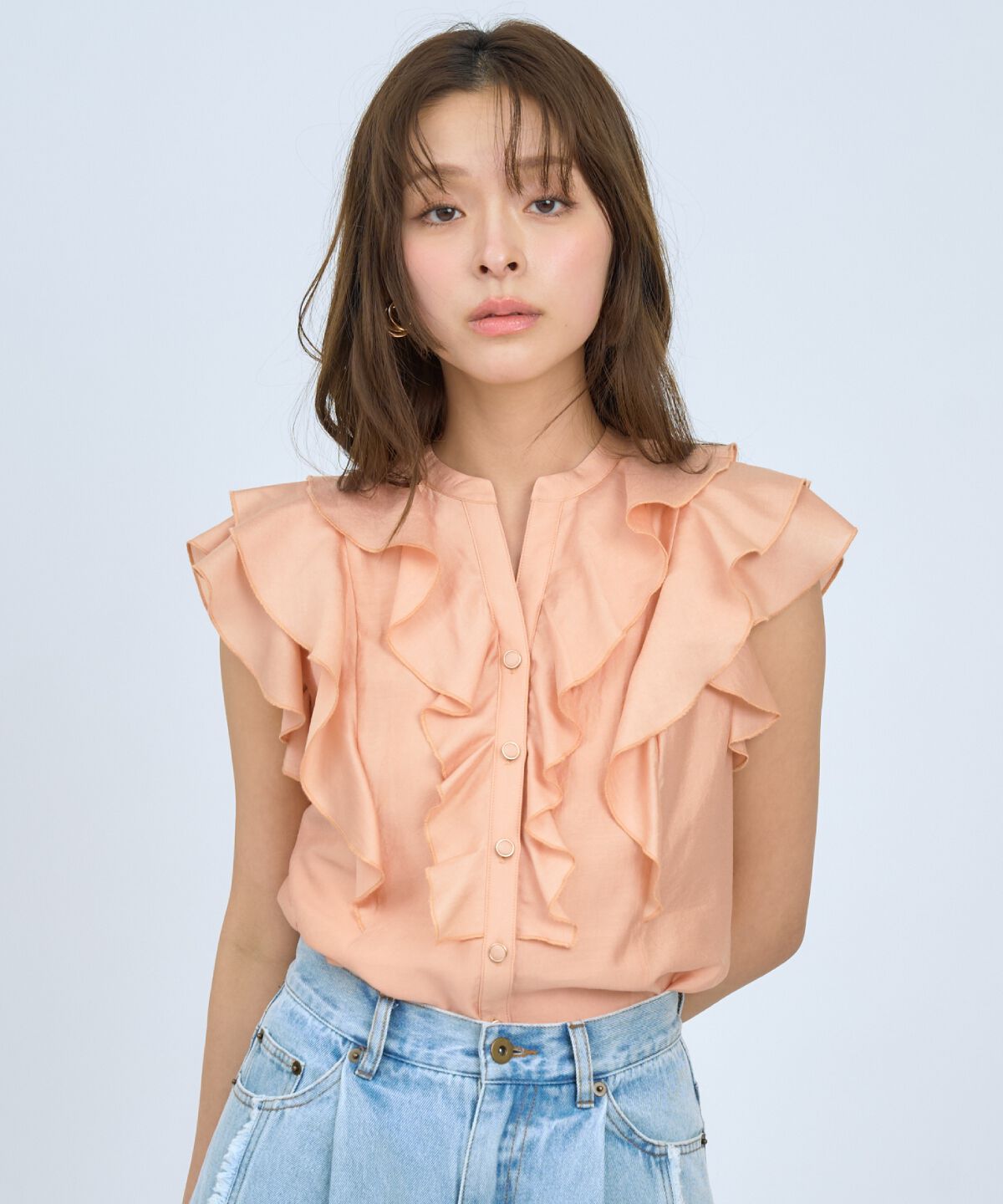 アンドクチュール「フレンチスリーブラッフルブラウス」|シャツ・ブラウス|