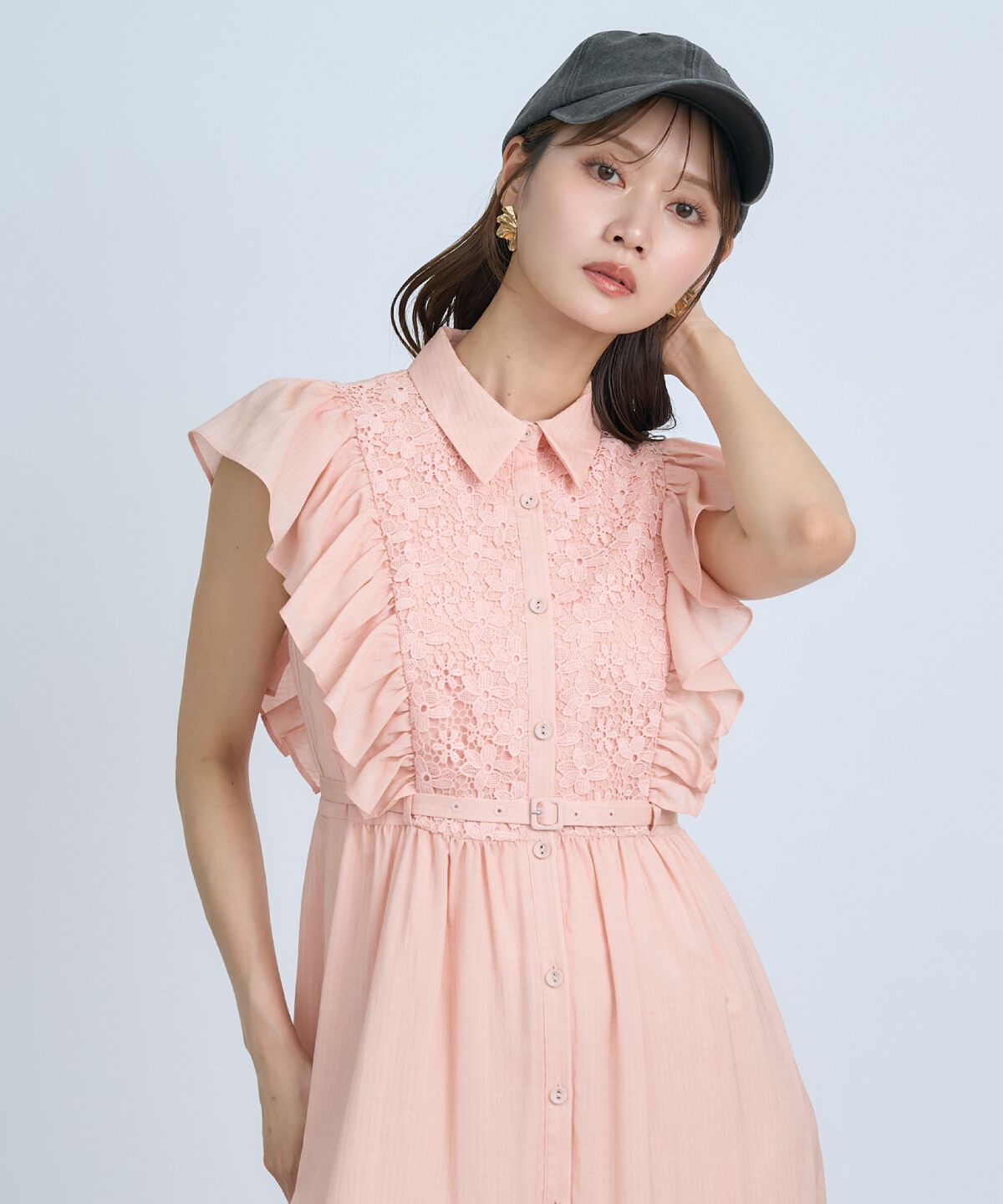 アンドクチュール「レースフリルシャツワンピース」|ワンピース|