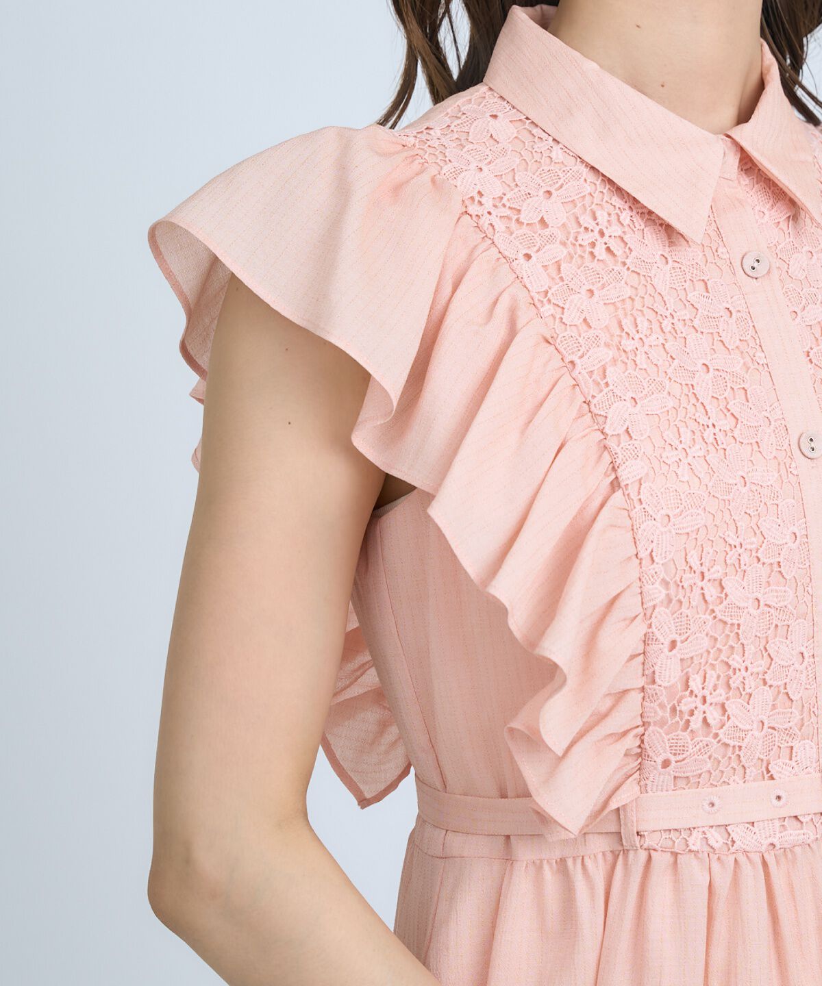 アンドクチュール「レースフリルシャツワンピース」|ワンピース|