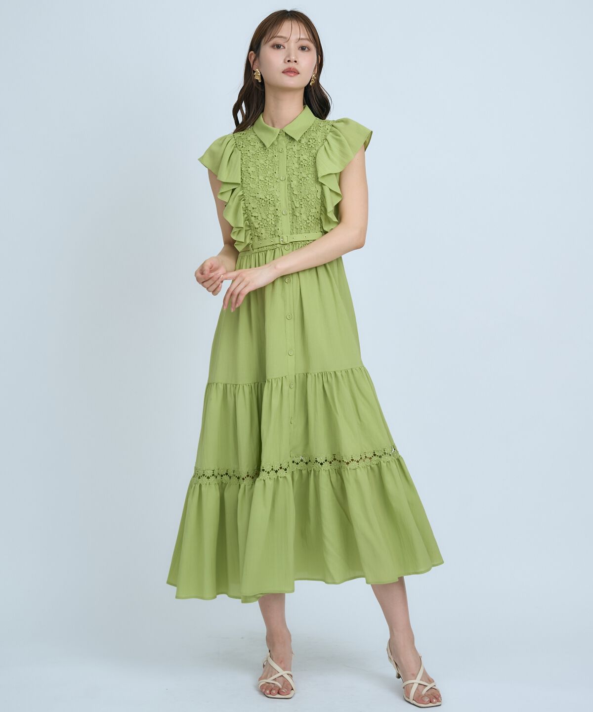 アンドクチュール「レースフリルシャツワンピース」|ワンピース|