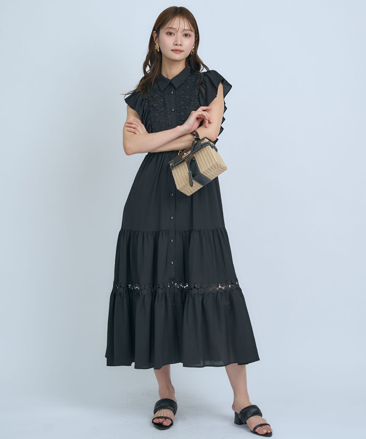 アンドクチュール「レースフリルシャツワンピース」|ワンピース|