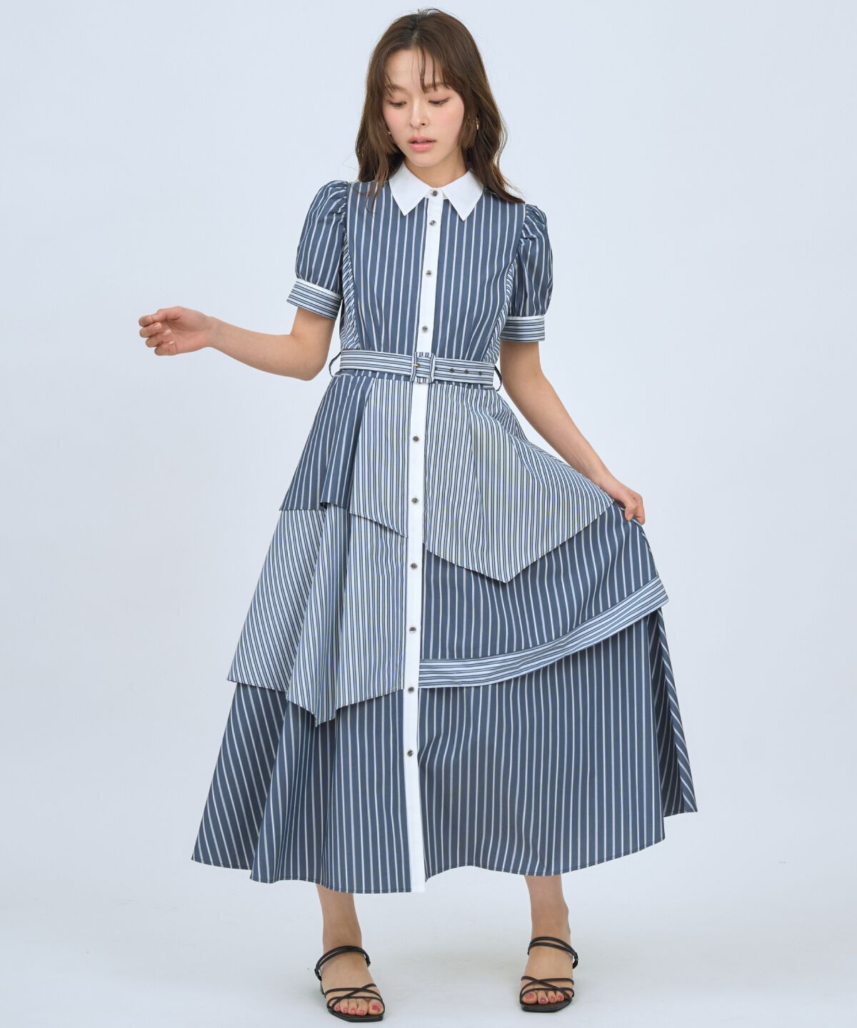 アンドクチュール「マルチストライプシャツワンピース」|ワンピース|