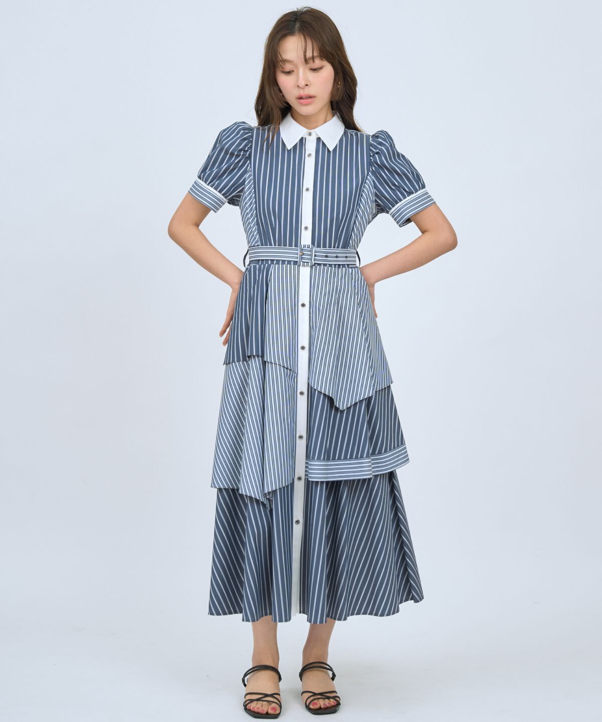 アンドクチュール「マルチストライプシャツワンピース」|ワンピース|