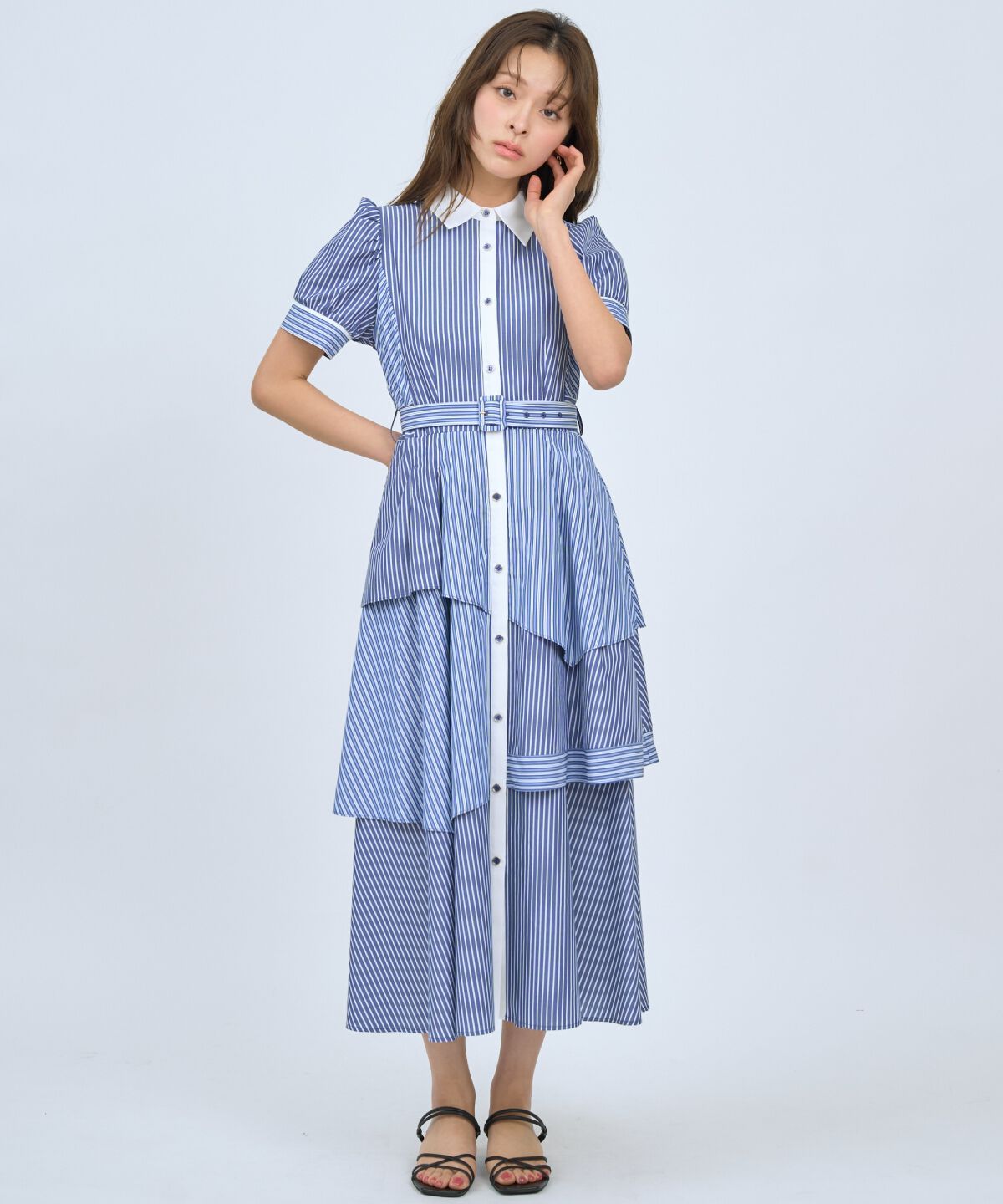 アンドクチュール「マルチストライプシャツワンピース」|ワンピース|