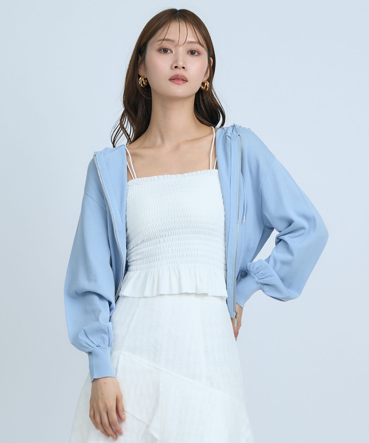 アンドクチュール「UVカットZIPパーカー」|パーカー|サックス