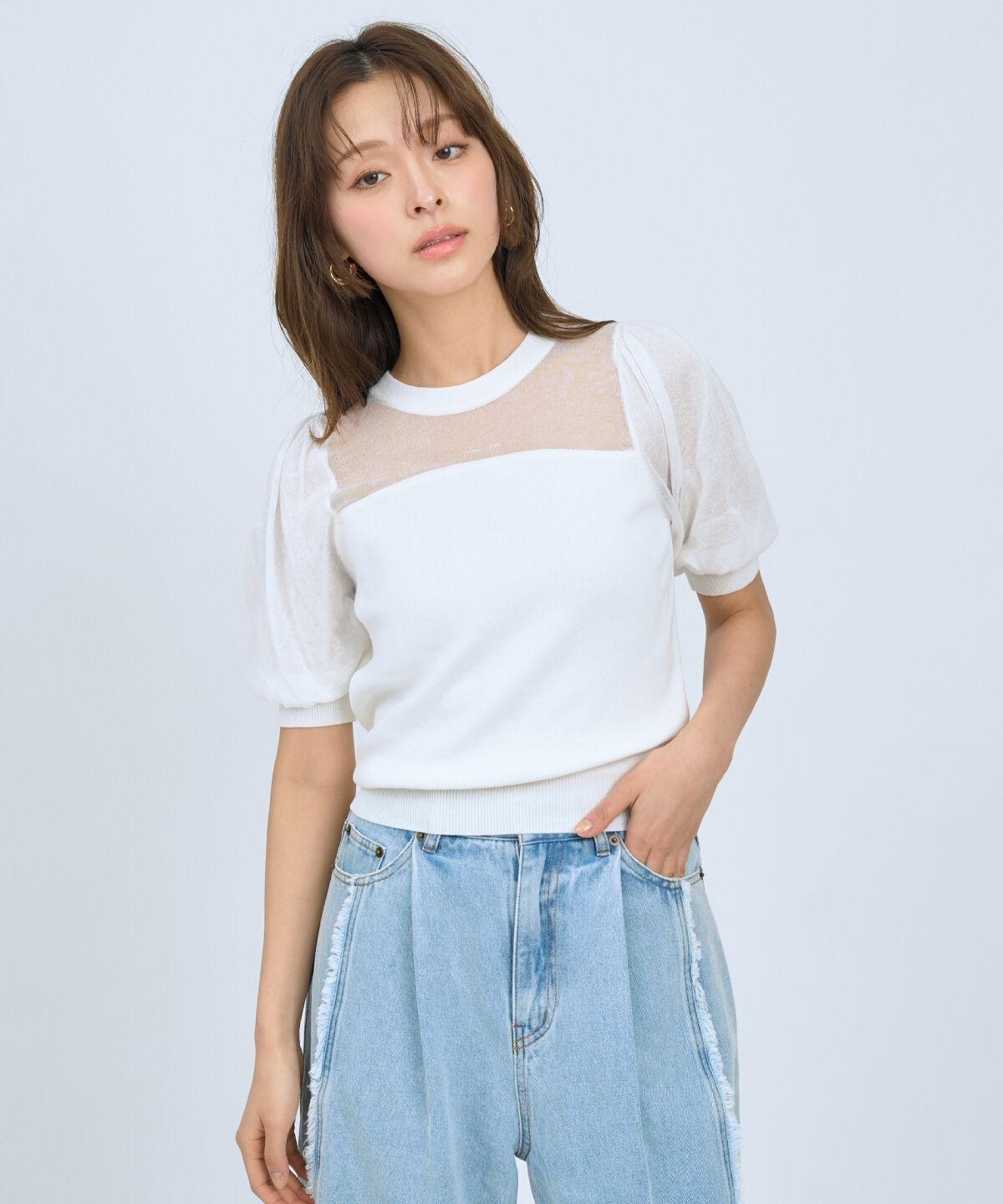 アンドクチュール「シアーニットクルーネックプルオーバー」|ニット・セーター|