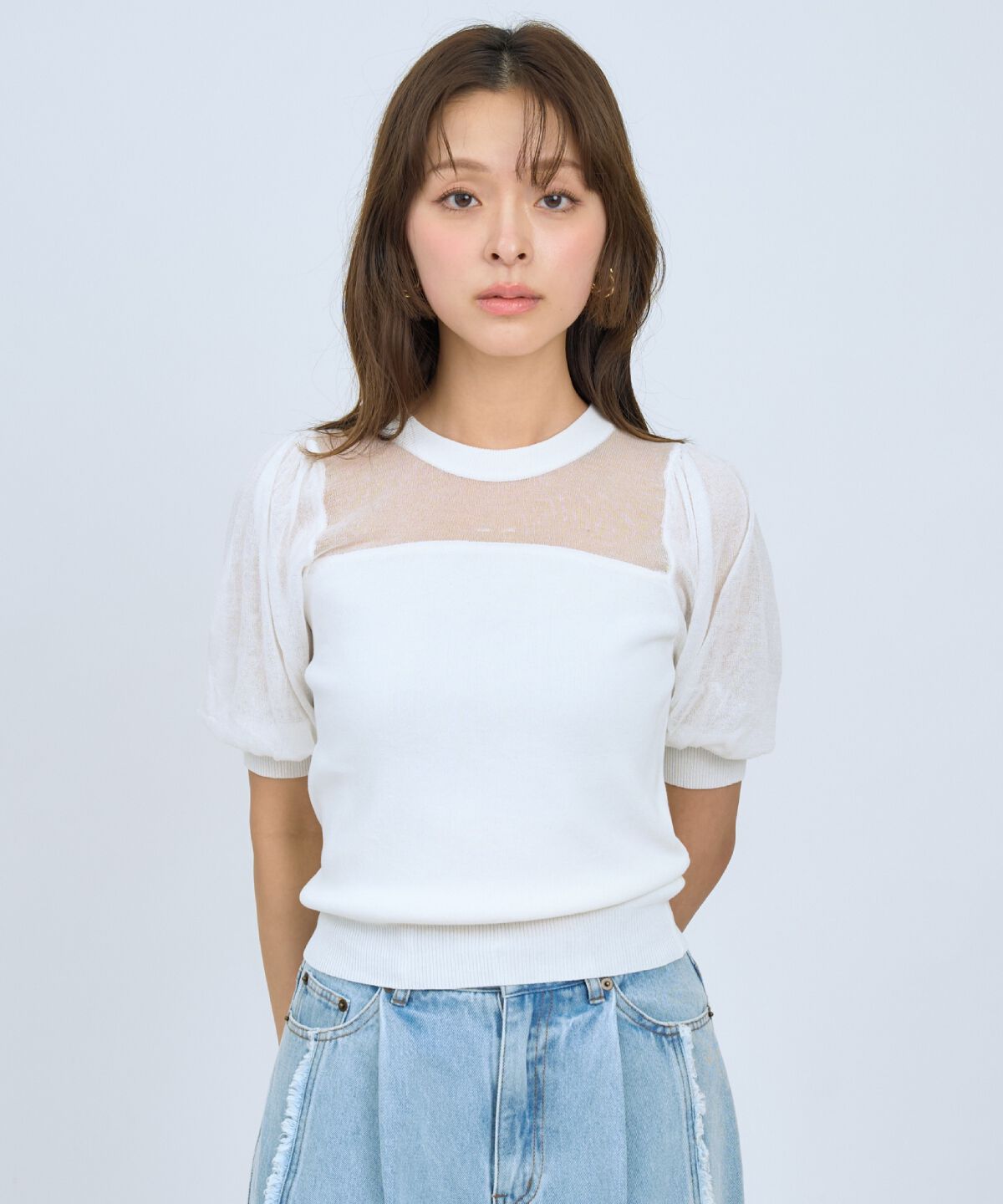 アンドクチュール「シアーニットクルーネックプルオーバー」|ニット・セーター|