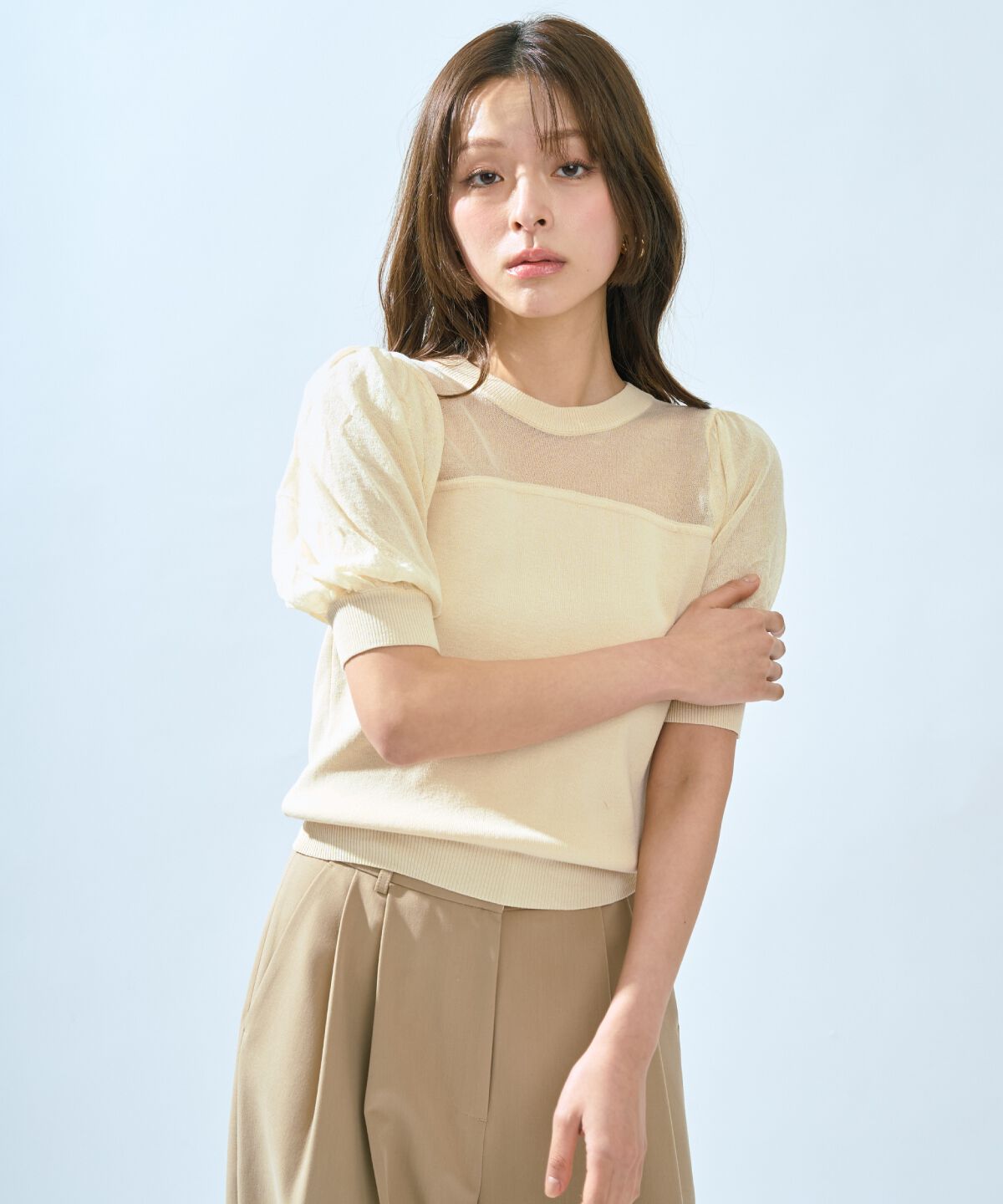 アンドクチュール「シアーニットクルーネックプルオーバー」|ニット・セーター|