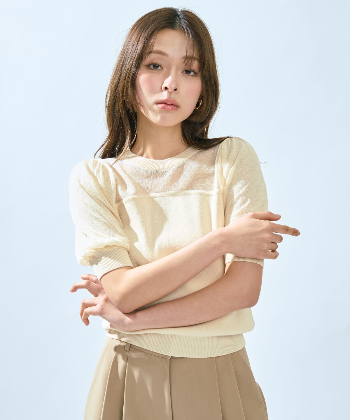 アンドクチュール「シアーニットクルーネックプルオーバー」|ニット・セーター|