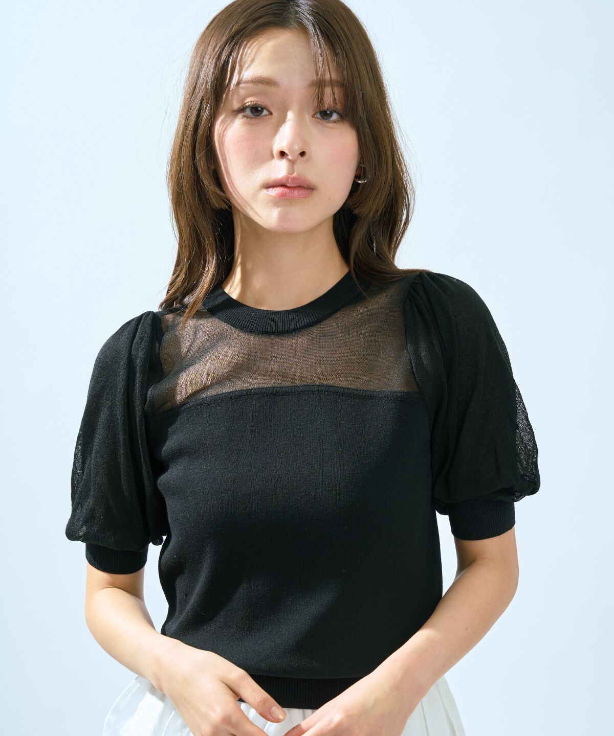 アンドクチュール「シアーニットクルーネックプルオーバー」|ニット・セーター|ブラック