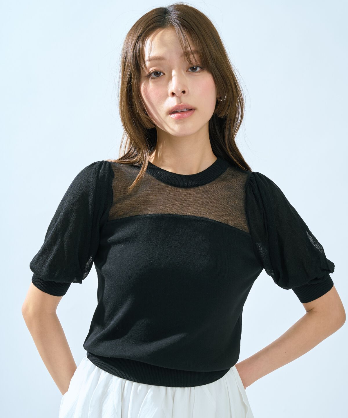 アンドクチュール「シアーニットクルーネックプルオーバー」|ニット・セーター|