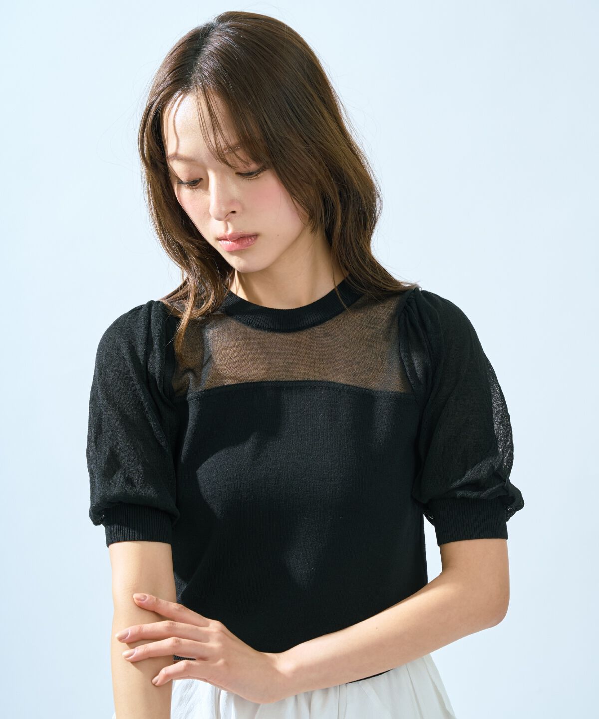 アンドクチュール「シアーニットクルーネックプルオーバー」|ニット・セーター|