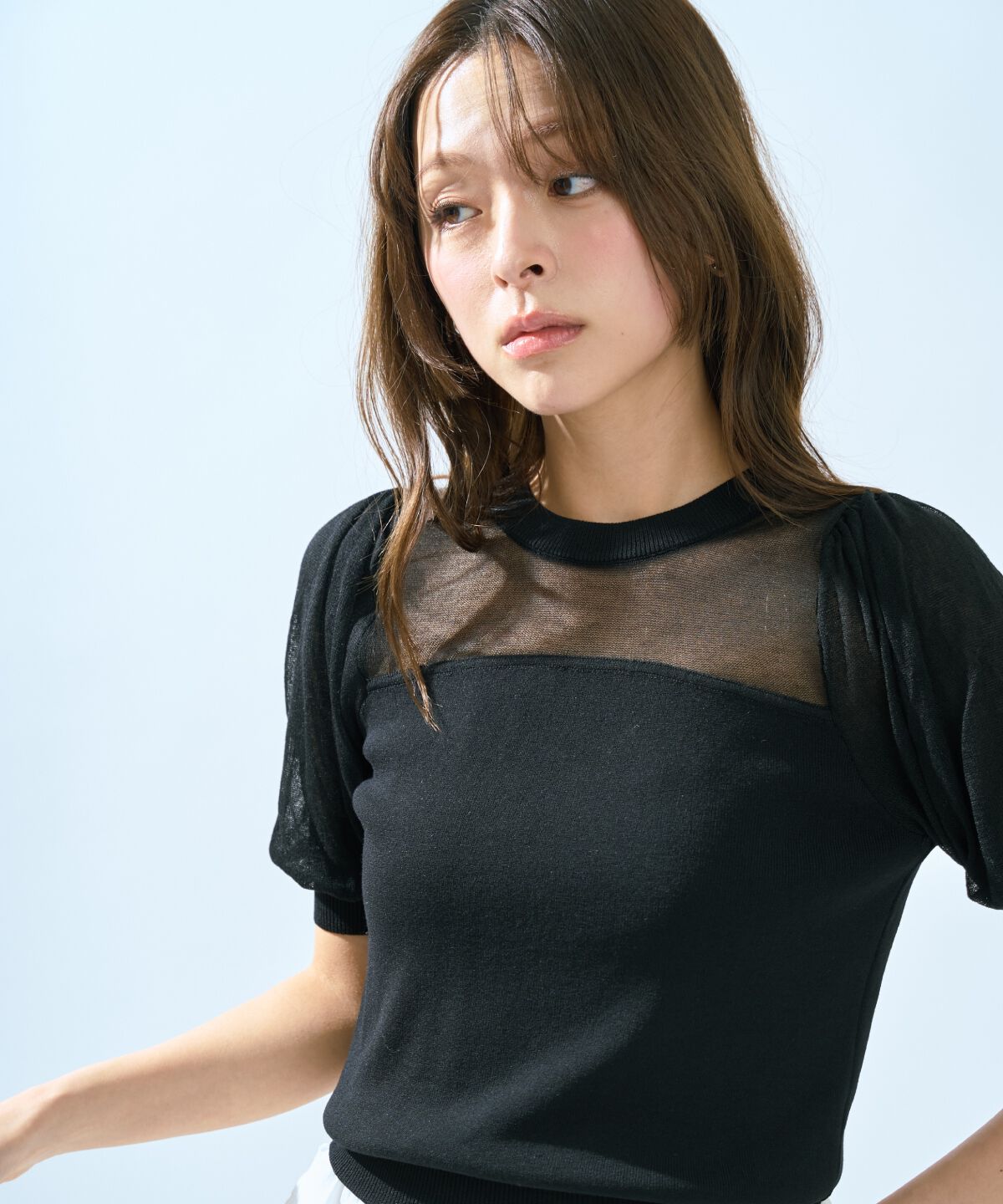 アンドクチュール「シアーニットクルーネックプルオーバー」|ニット・セーター|