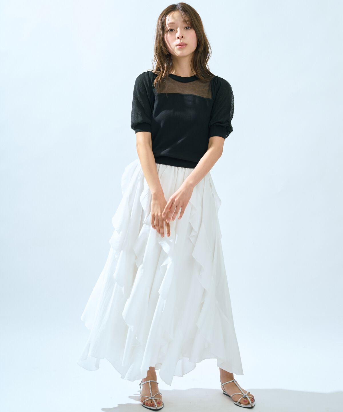 アンドクチュール「シアーニットクルーネックプルオーバー」|ニット・セーター|