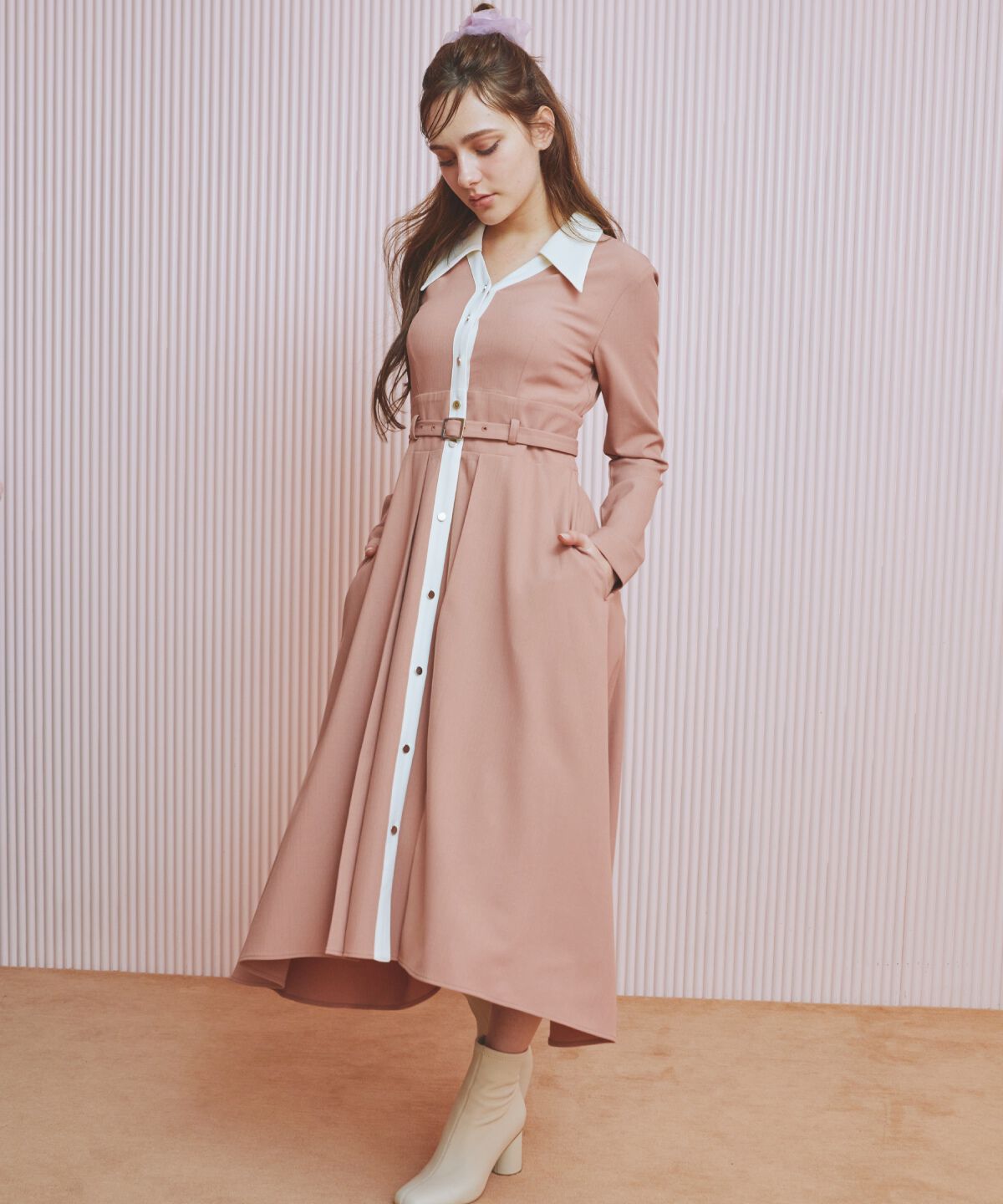 REDYAZEL「バイカラースキッパーシャツワンピース」|ワンピース|ピンク