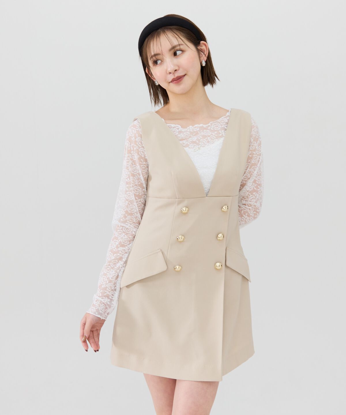 REDYAZEL「ダブルボタンミニジャンパースカート」|ジャンパースカート|