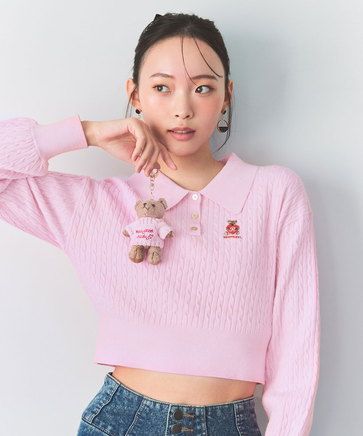 REDYAZEL「Azelyハートミニケーブルポロニット」|ニット・セーター|ピンク