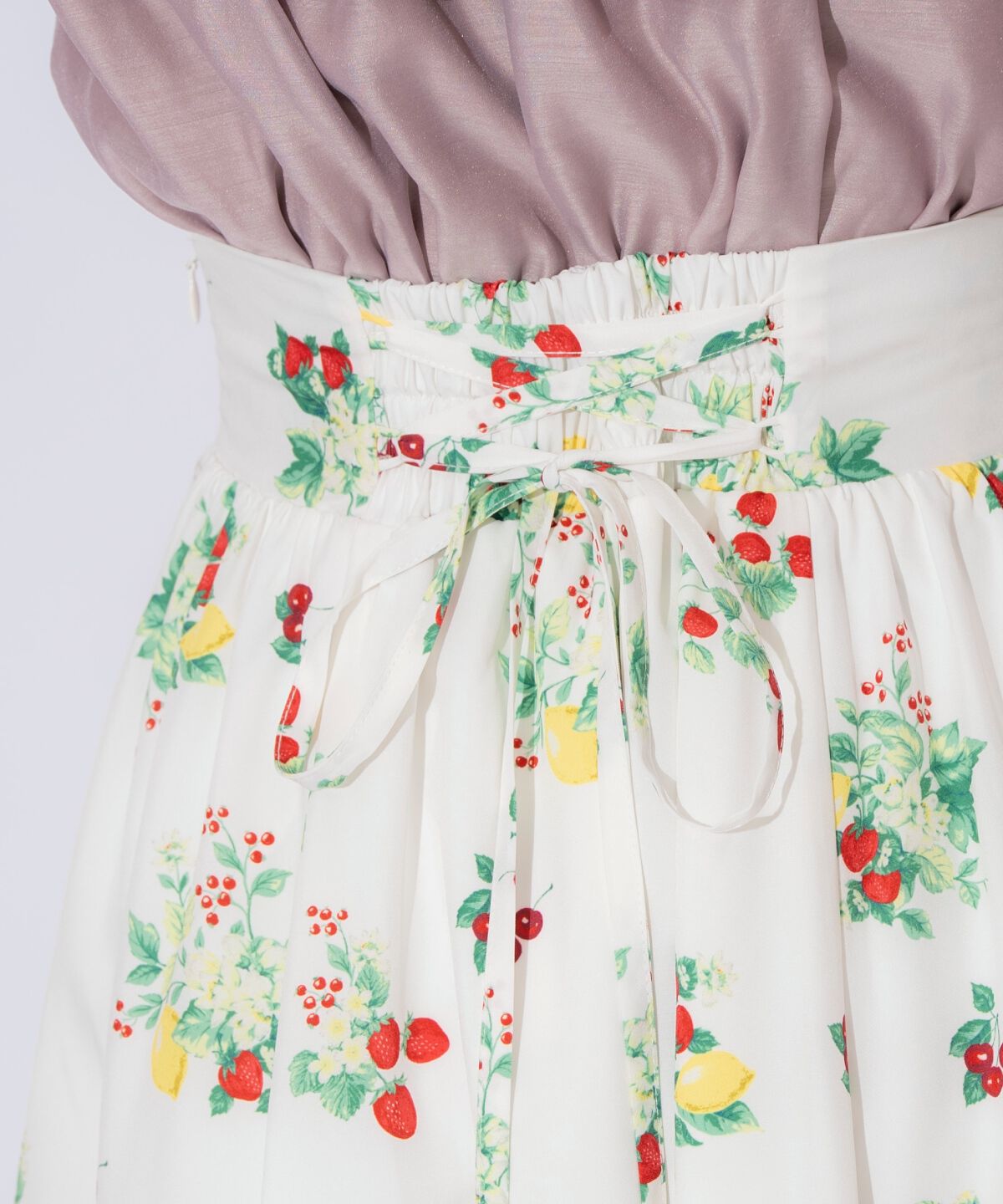 WILLSELECTION「フルーツプリントギャザー切替スカート」|フレア|