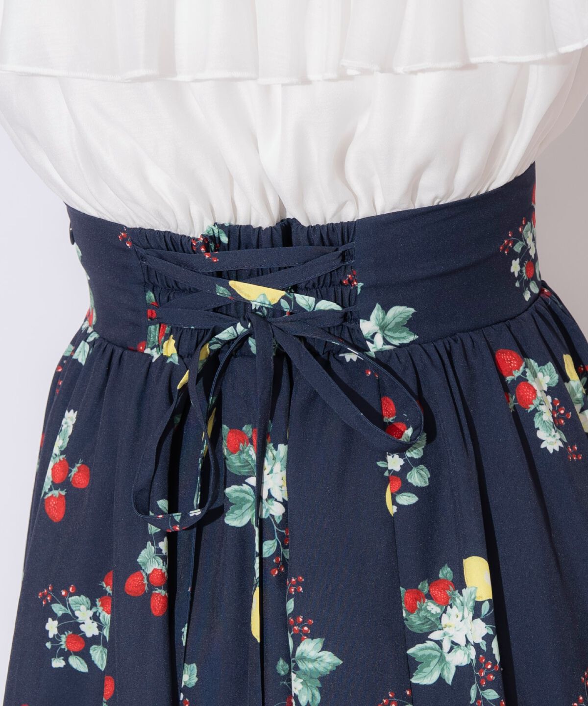 WILLSELECTION「フルーツプリントギャザー切替スカート」|フレア|