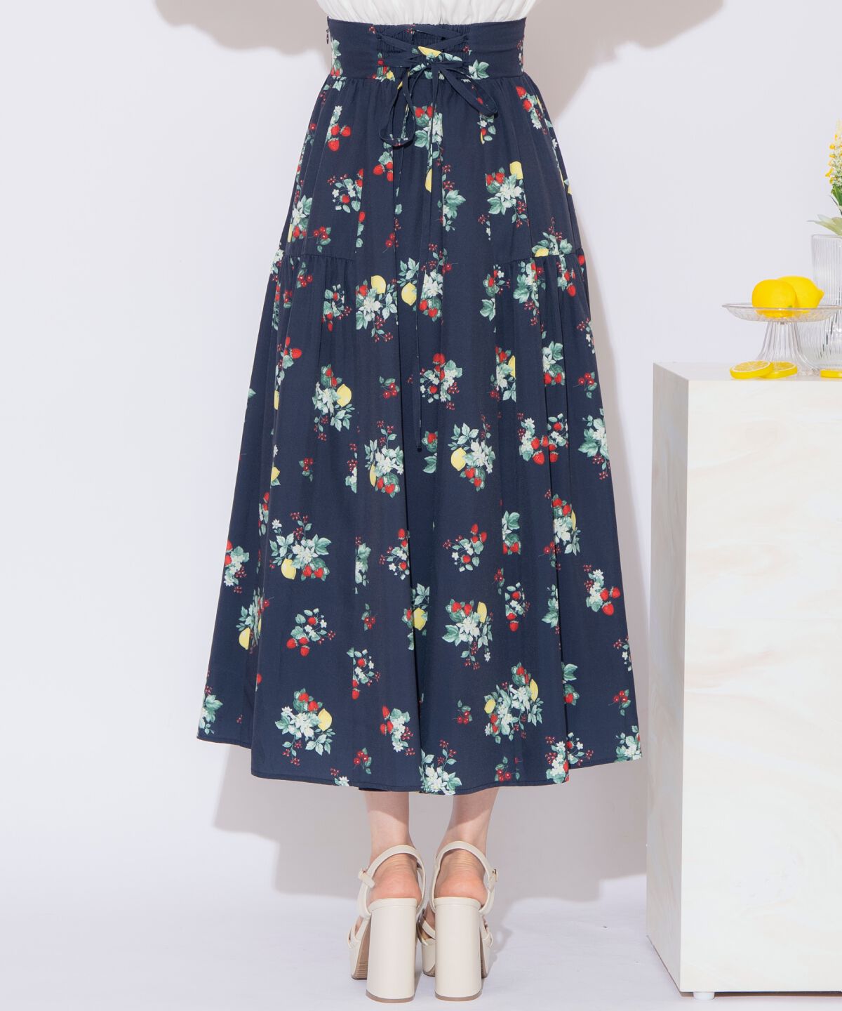 WILLSELECTION「フルーツプリントギャザー切替スカート」|フレア|