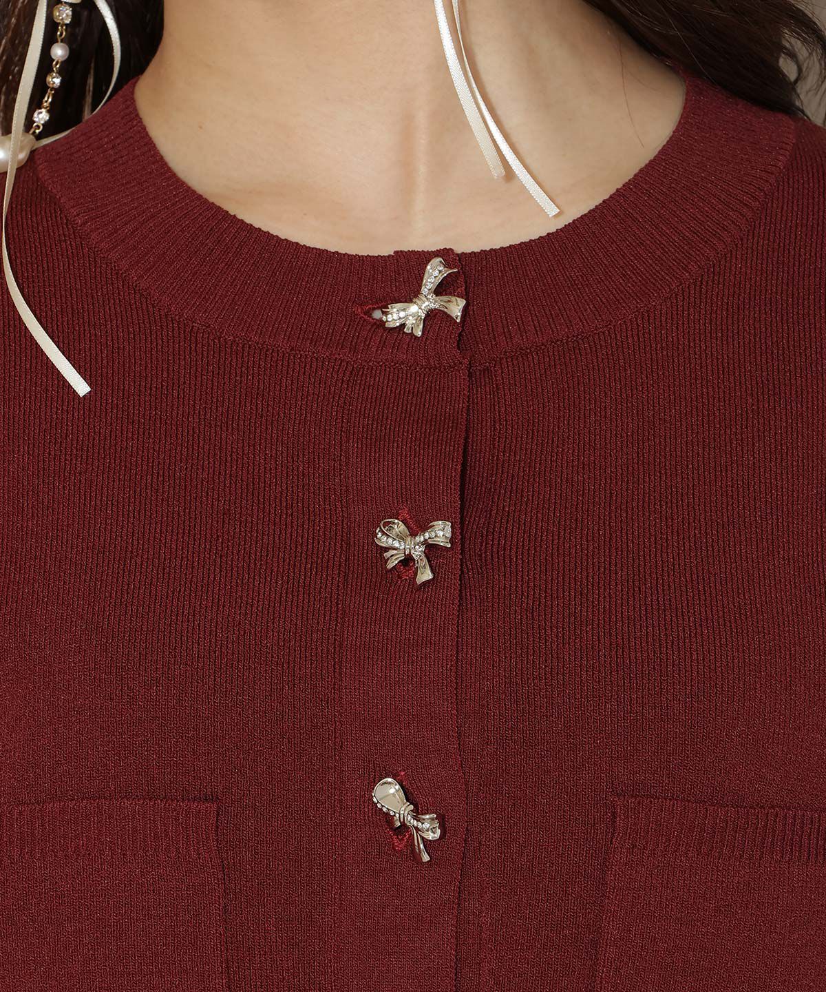 WILLSELECTION「ビジューリボンタックスリーブカーディガン」|カーディガン|