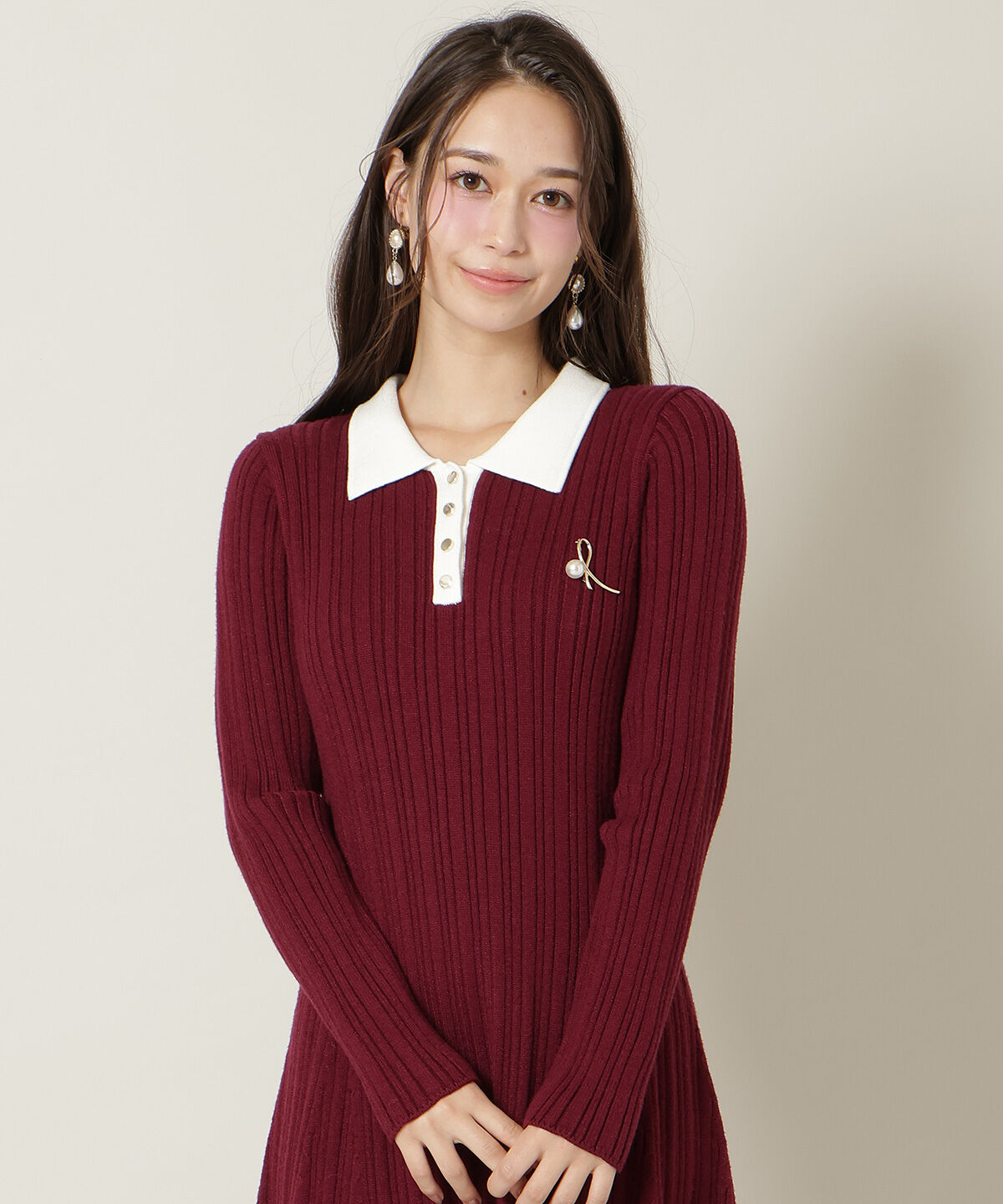 WILLSELECTION「ポロカラーフレアニットワンピース」|ワンピース|