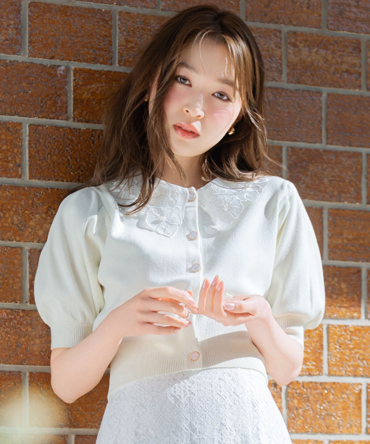 WILLSELECTION「シアーレースカラーカーディガン」|カーディガン|イエロー