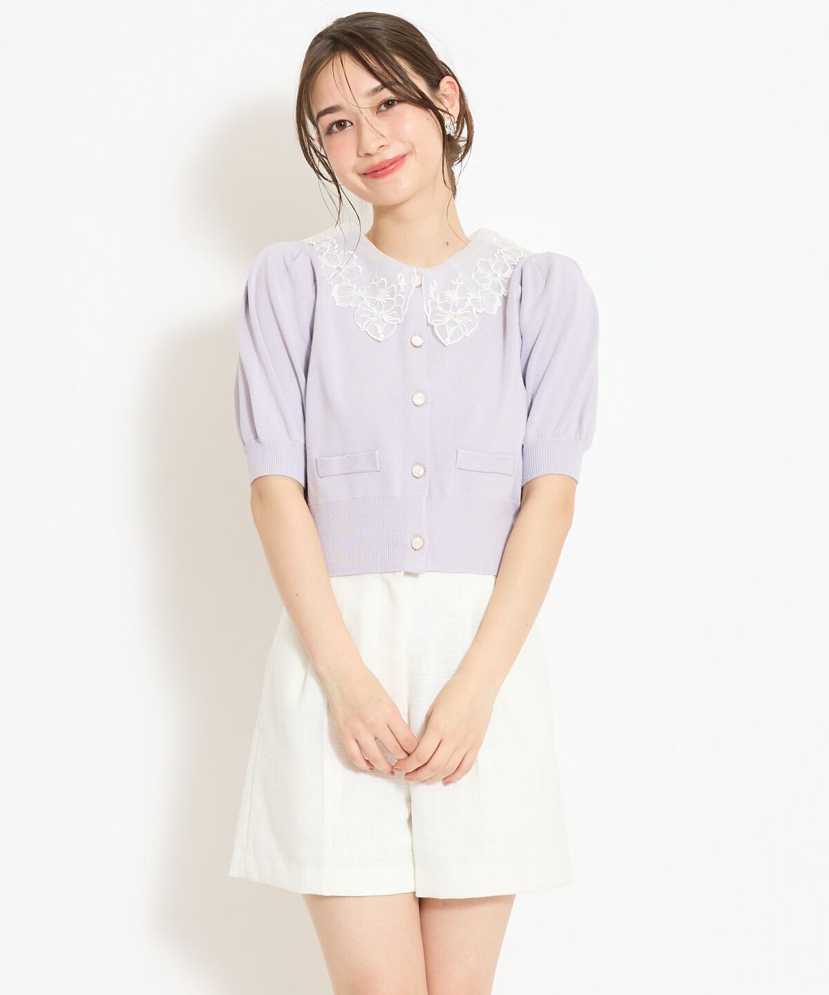 WILLSELECTION「シアーレースカラーカーディガン」|カーディガン|