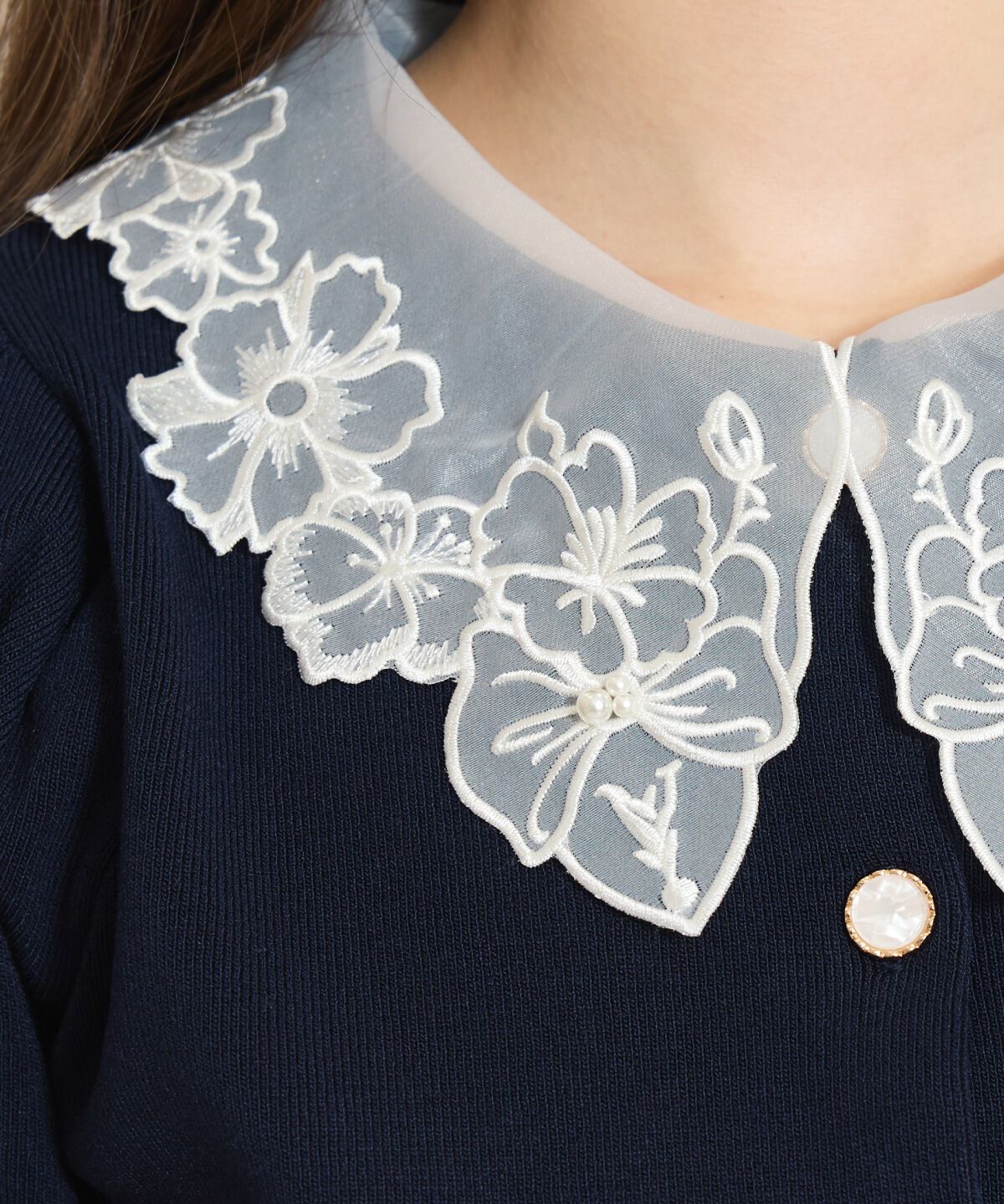 WILLSELECTION「シアーレースカラーカーディガン」|カーディガン|