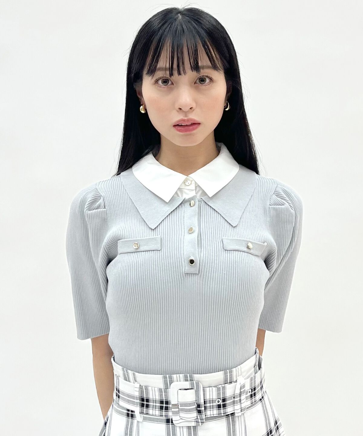 WILLSELECTION「レイヤードカラーリブニット」|ニット・セーター|サックス