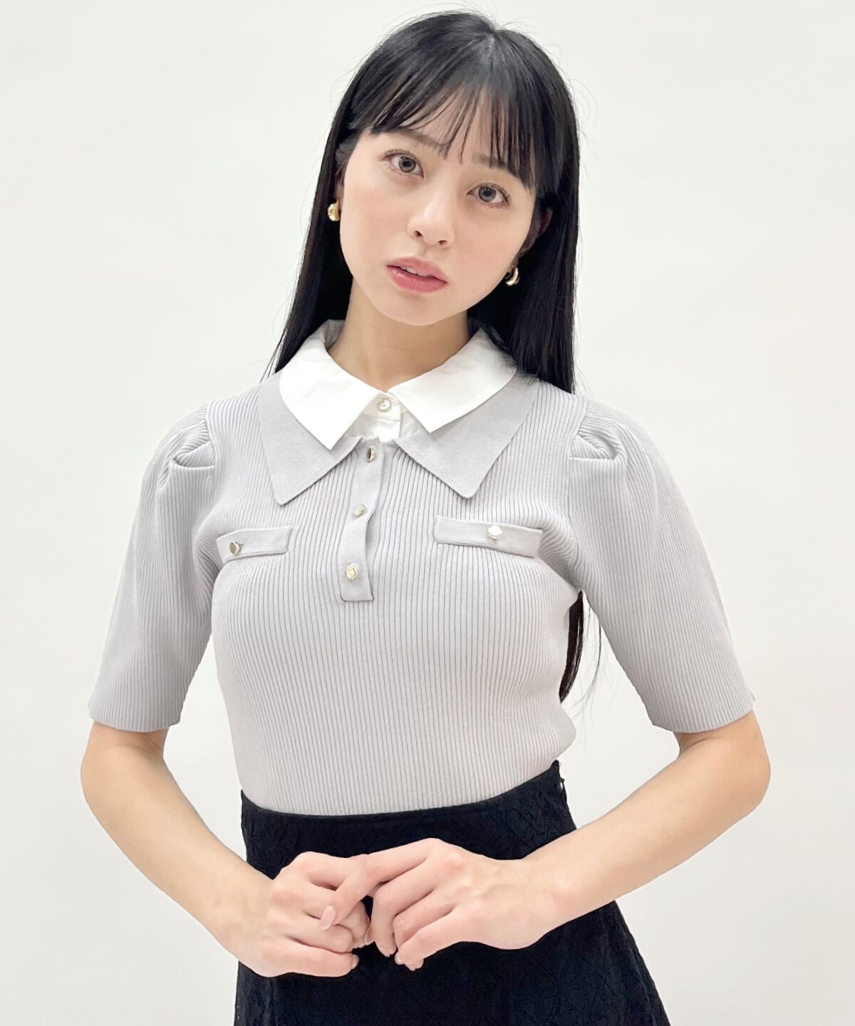 WILLSELECTION「レイヤードカラーリブニット」|ニット・セーター|ライトグレー