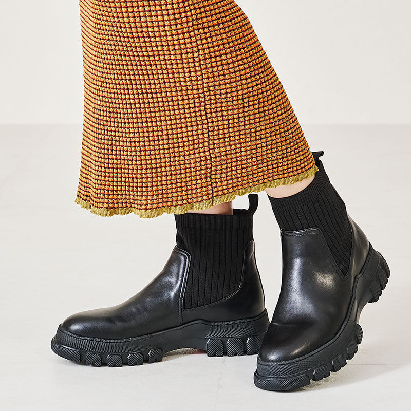 ORiental TRaffic「トラックソールリブニットブーツ/31404」|ショートブーツ|