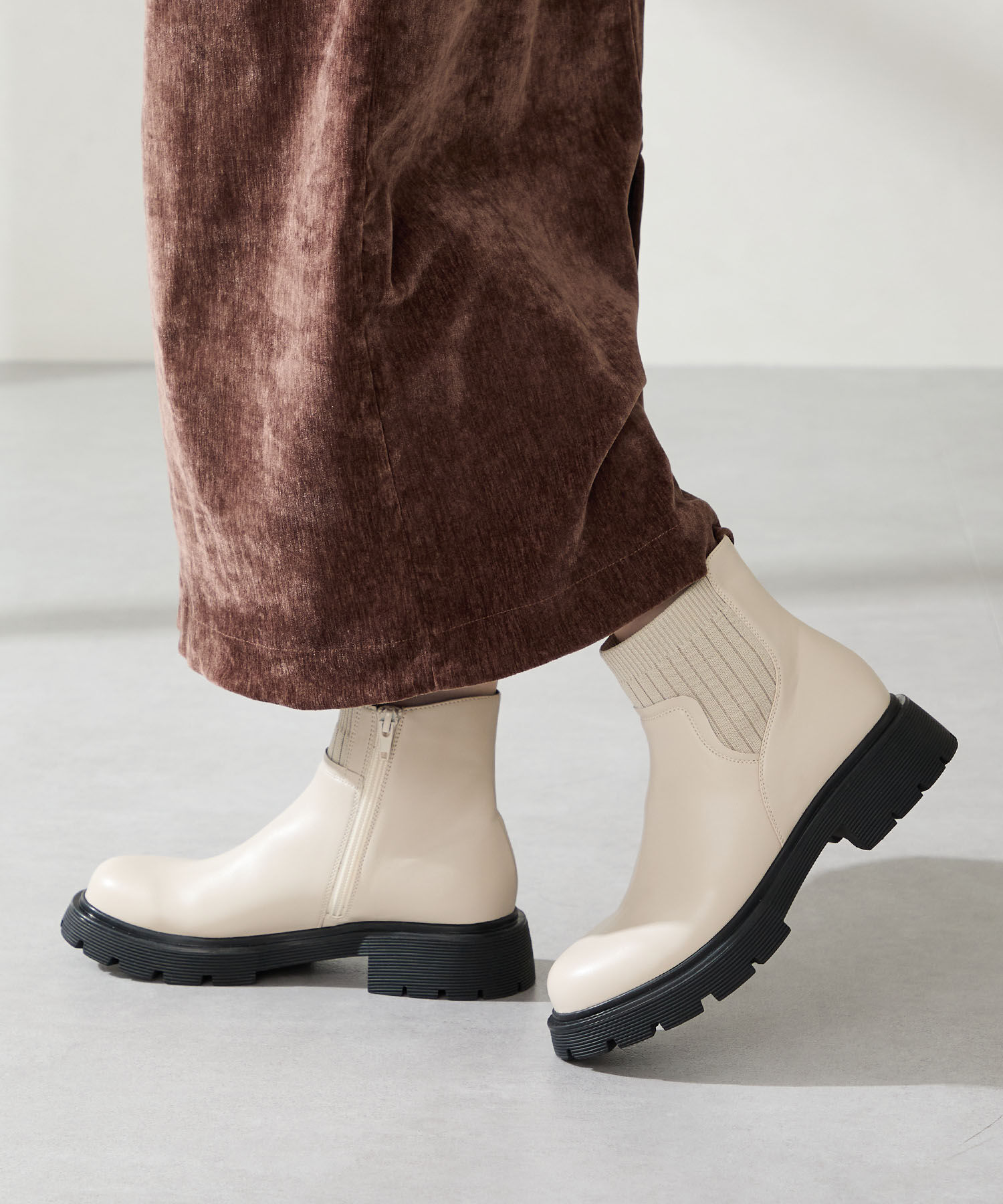 ORiental TRaffic「ニット ドッキング タンクソール ブーツ /51412」|ショートブーツ|BEIGE