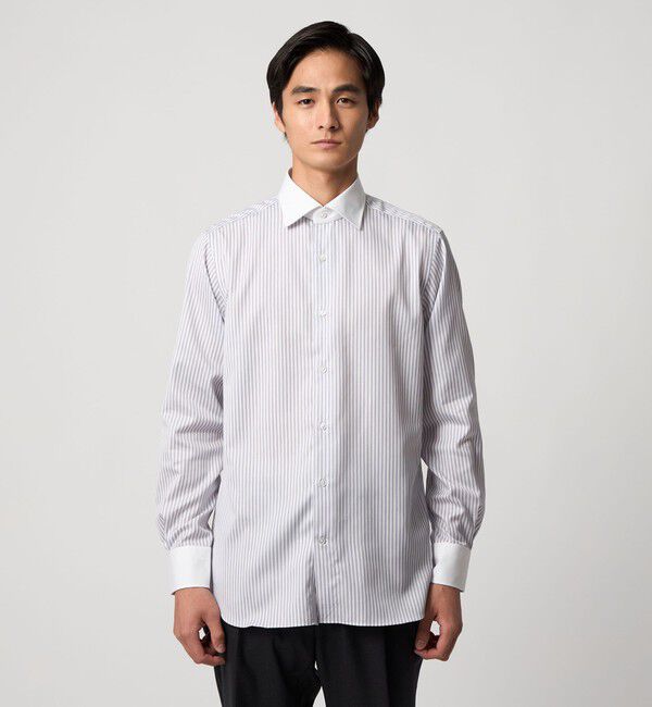 UNITED ARROWS「イージーケア AG キャンディーストライプ セミワイドカラー クレリックシャツ 抗菌防臭」|シャツ・ブラウス|