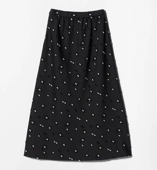 UNITED ARROWS「サテン フラワー ジャガード ロングスカート ブラック」|フレア|