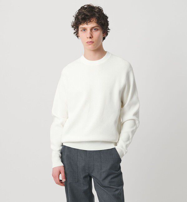 UNITED ARROWS「コットン/ポリエステル アゼ クルーネックニット」|ニット・セーター|WHITE