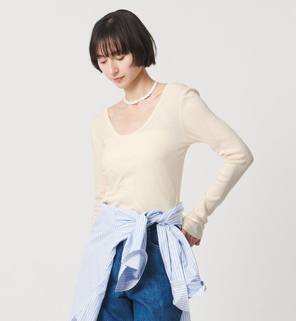 UNITED ARROWS「Uネック ロングスリーブ Tシャツ」|Tシャツ・カットソー|OFF WHITE