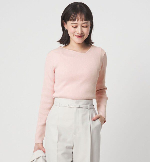 UNITED ARROWS green label relaxing「＜1_OF MINE＞リブ アシンメトリー ネック プルオーバー ニット」|ニット・セーター|LT.PINK