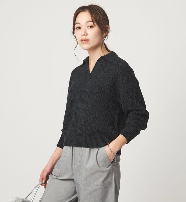 UNITED ARROWS green label relaxing「テープヤーン スキッパー プルオーバー ニット ウォッシャブル」|ニット・セーター|BLACK