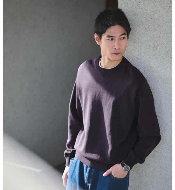UNITED ARROWS green label relaxing「コットン シルク ミックス インレイ クルーネック ニット」|ニット・セーター|DK.GRAY