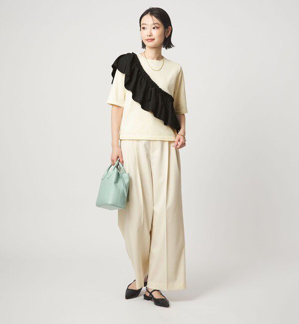 UNITED ARROWS green label relaxing「フリル ドッキング 5分袖 ニット プルオーバー ウォッシャブル」|ニット・セーター|