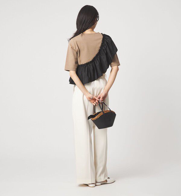 UNITED ARROWS green label relaxing「フリル ドッキング 5分袖 ニット プルオーバー ウォッシャブル」|ニット・セーター|