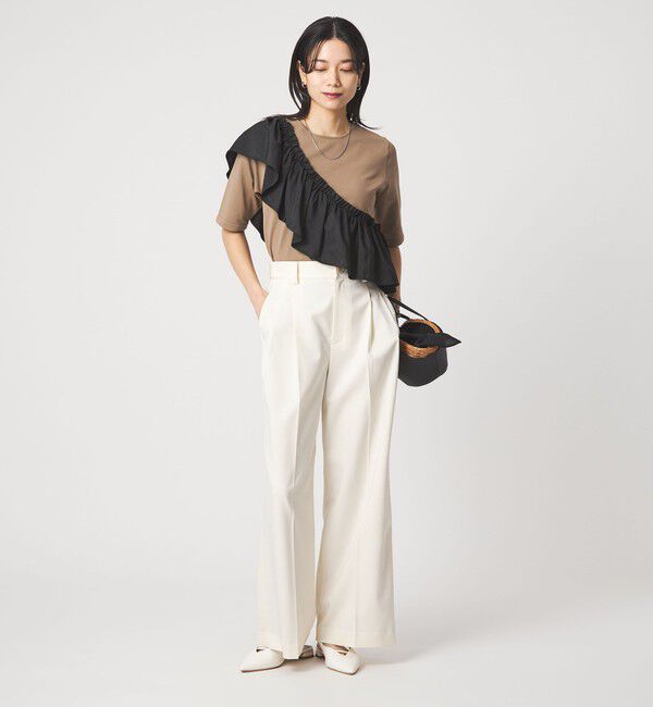 UNITED ARROWS green label relaxing「フリル ドッキング 5分袖 ニット プルオーバー ウォッシャブル」|ニット・セーター|