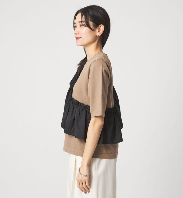 UNITED ARROWS green label relaxing「フリル ドッキング 5分袖 ニット プルオーバー ウォッシャブル」|ニット・セーター|