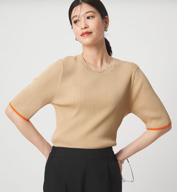 UNITED ARROWS green label relaxing「【WEB限定】＜at ease＞ソデサキ バイカラー 5分袖 プルオーバー ニット」|ニット・セーター|