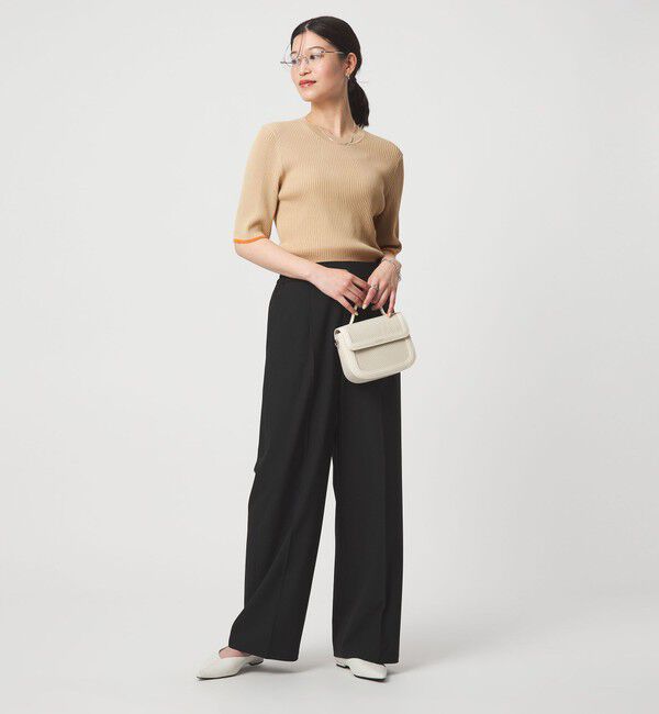 UNITED ARROWS green label relaxing「【WEB限定】＜at ease＞ソデサキ バイカラー 5分袖 プルオーバー ニット」|ニット・セーター|