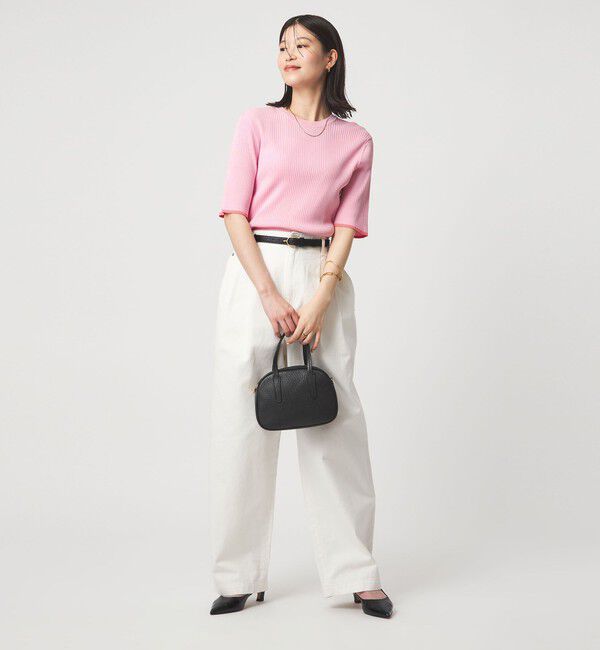 UNITED ARROWS green label relaxing「【WEB限定】＜at ease＞ソデサキ バイカラー 5分袖 プルオーバー ニット」|ニット・セーター|