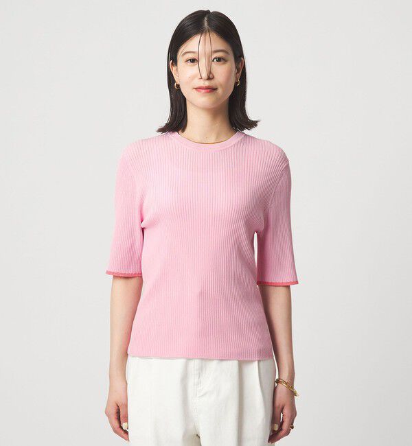 UNITED ARROWS green label relaxing「【WEB限定】＜at ease＞ソデサキ バイカラー 5分袖 プルオーバー ニット」|ニット・セーター|